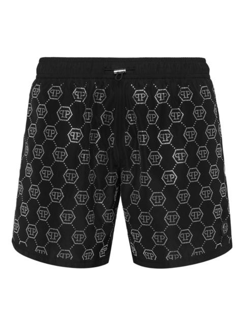 crystal-monogram swim shorts