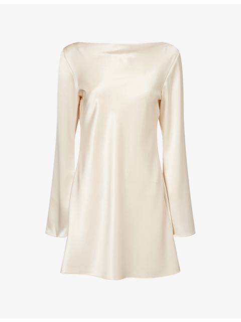Pike Bell-Sleeve Satin Mini Dress