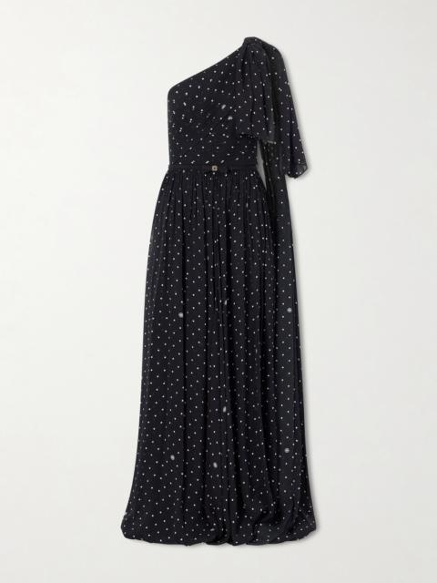 One-shoulder Polka-dot Chiffon Gown