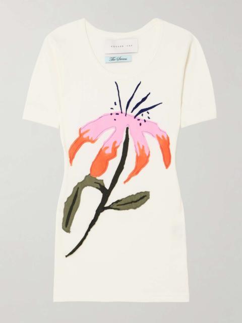 Floral-appliquéd ribbed cotton-jersey T-shirt