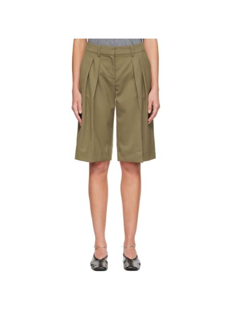 Khaki Bilbao Pleated Bermuda Shorts