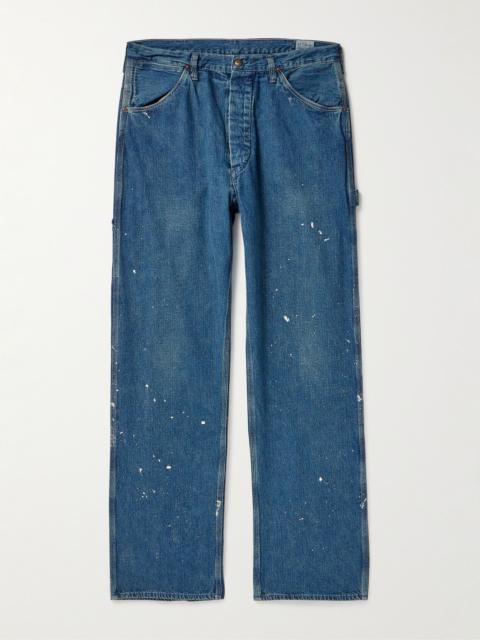 Paint-Splattered Straight-Leg Selvedge Jeans Blue