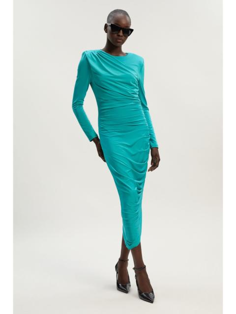 Jersey Crepe Ruched Long Sleeve Maxi Dress