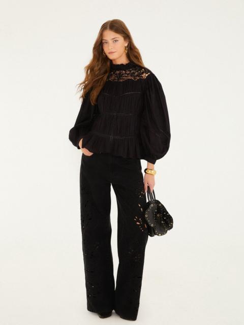 Black Cut-Out Richelieu Denim Pants