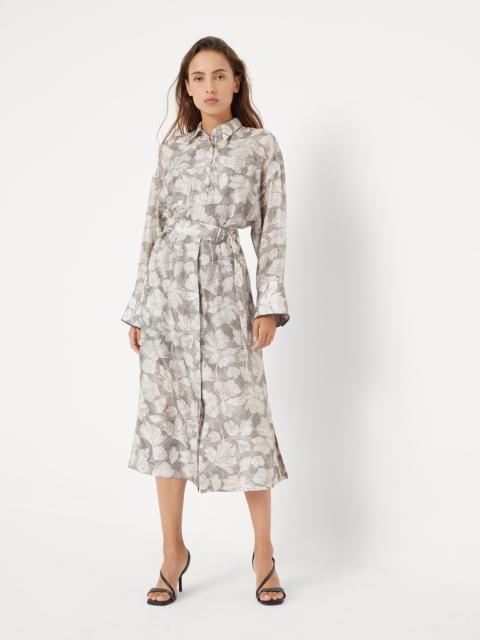 Brunello Cucinelli Silk ginkgo print pongée shirt dress with belt and ...