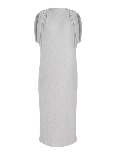 The Lucy Draped Ribbed Jersey Midi Dress grey