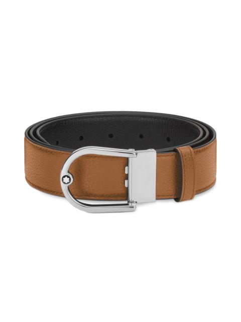 Horseshoe buckle grainy caramel/black 35mm reversible leather belt