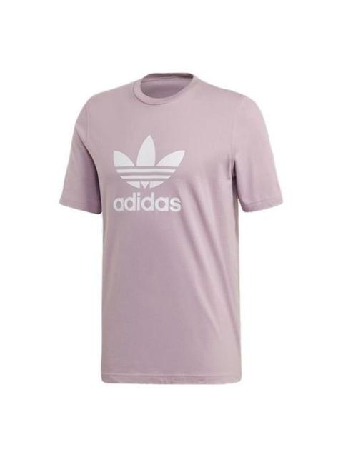 Men's adidas originals Chest Logo Sports Short Sleeve Pink Purple Gray T-Shirt ED4714