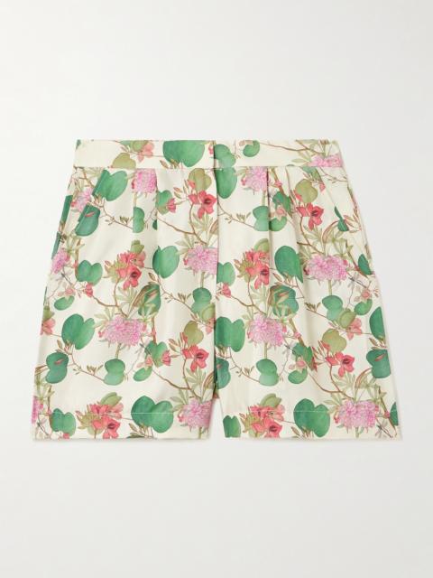 Tamu Pleated Floral-print Silk-twill Shorts