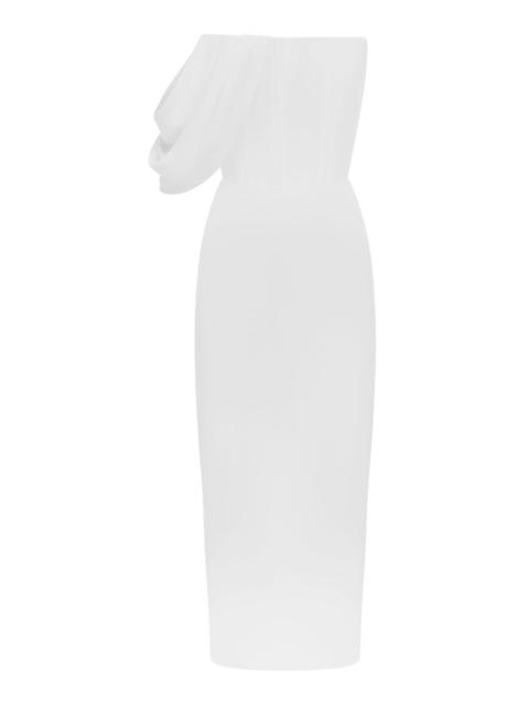 Draped Crepe Corset Midi Dress white