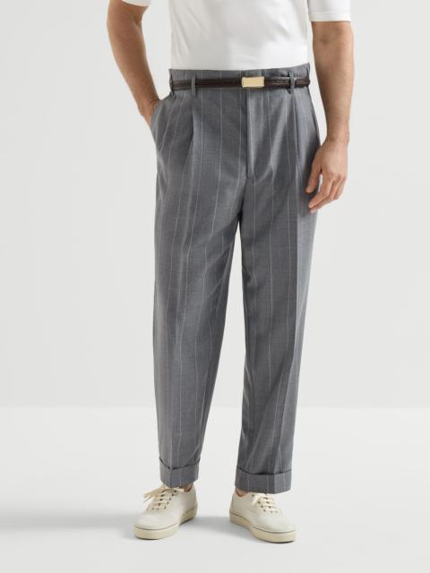 Virgin wool chalk stripe trousers with double pleats