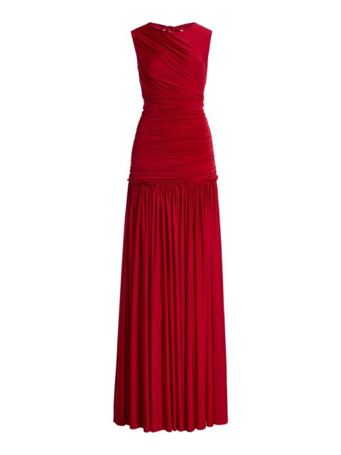 Exclusive Alina Ruched Jersey Maxi Dress red