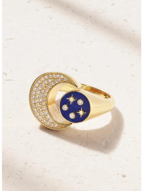 Celestial 14-karat Gold, Lapis Lazuli And Diamond Ring