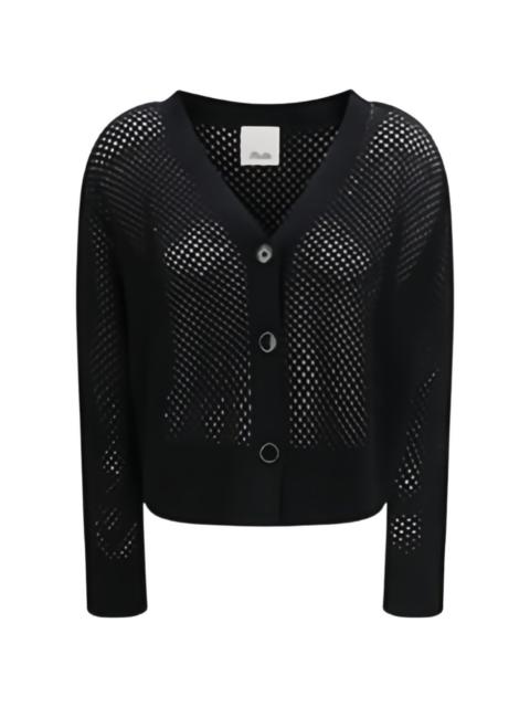 button mesh V-neck cardigan