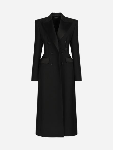 Double-breasted wool gabardine tuxedo coat with padded hips