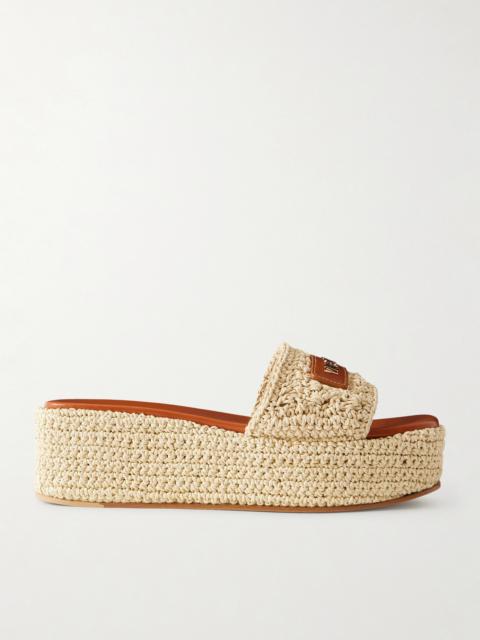 Logo-embellished Raffia Platform Slides
