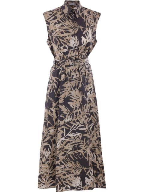 leaf-print sleeveless cotton dress