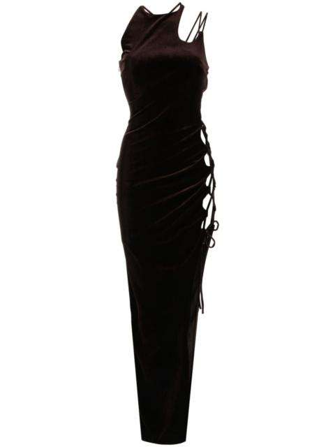 lace-up detailind velvet maxi dress