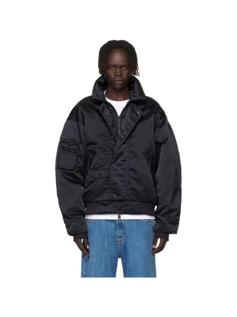 Black Seguin Aviator Down Bomber Jacket