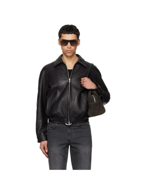 Black Vintage Lamb Leather Bomber Jacket