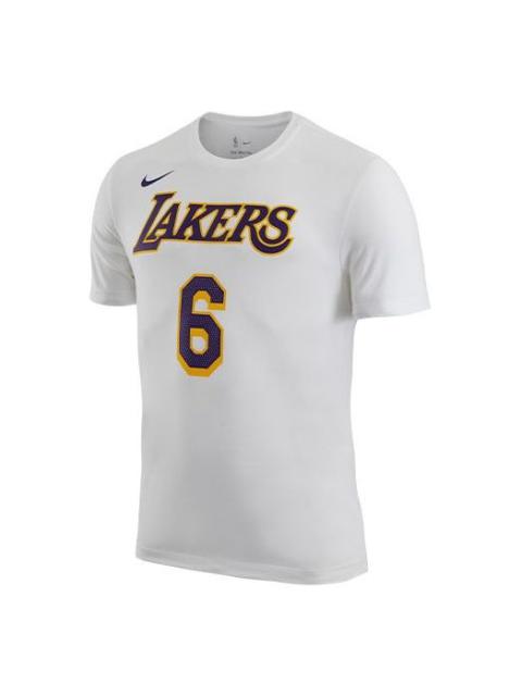 Men's Nike NBA Lakers Lebron James No. 6 Casual Breathable Sports Short Sleeve White T-Shirt CV8529-