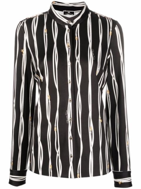 stripe-print band-collar shirt