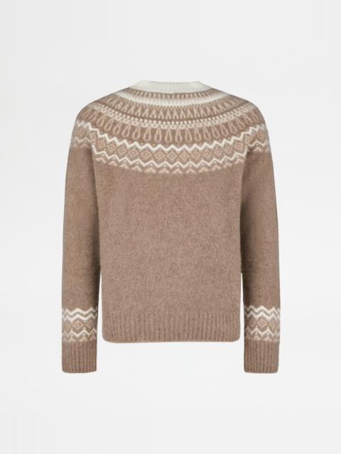 ROUND-NECK PULLOVER IN WOOL AND CASHMERE - BROWN