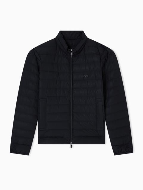 Quilted nylon full-zip down jacket with eagle logo patch