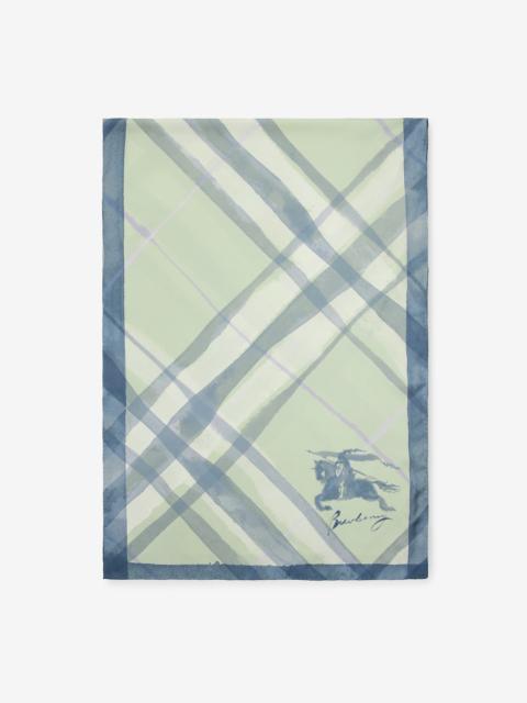 Wide Watercolour Check Silk Scarf