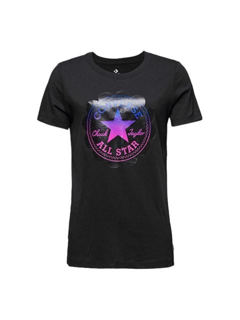 (WMNS) Converse Logo Printing Sports Short Sleeve Black 10009151-001