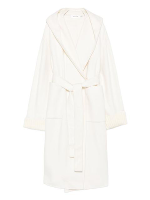 hooded knitted-cuff coat