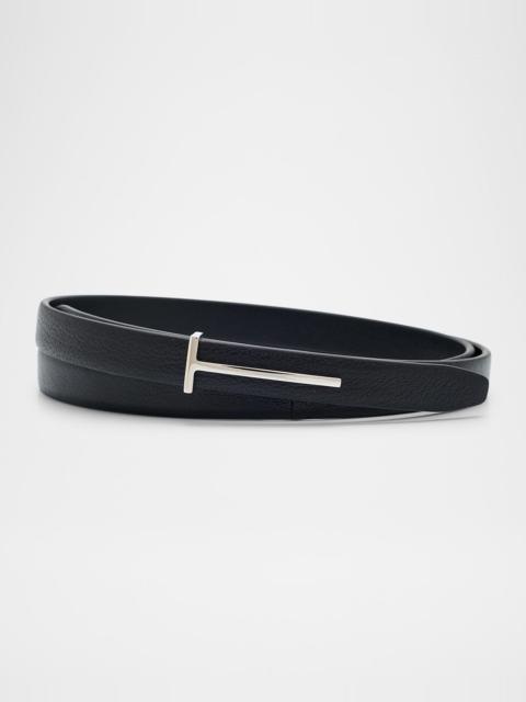 Grain Leather Slim T Belt