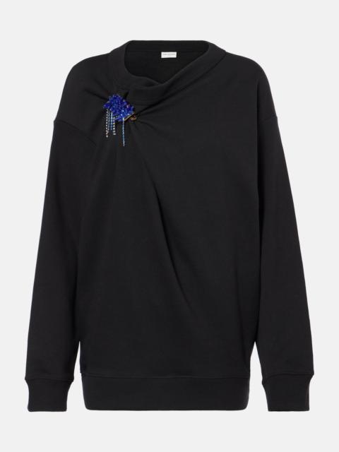 Embellished gathered cotton sweater