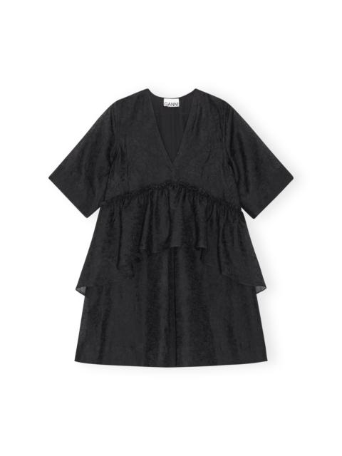BLACK CRINKLED GEORGETTE FLOUNCE MINI DRESS
