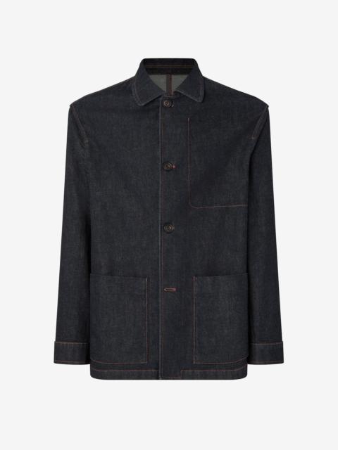 Blue single-breasted denim jacket