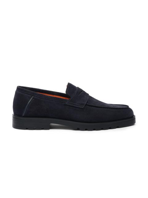 Men’s blue suede penny loafer