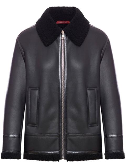 shearling-trim leather jacket