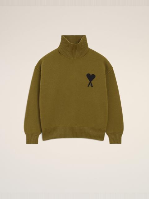 KHAKI WOOL AMI DE COEUR FUNNEL NECK SWEATER