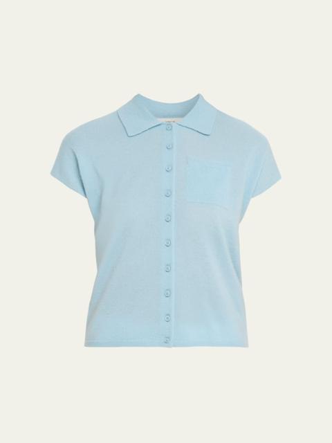 Short-Sleeve Cashmere-Blend Polo Sweater