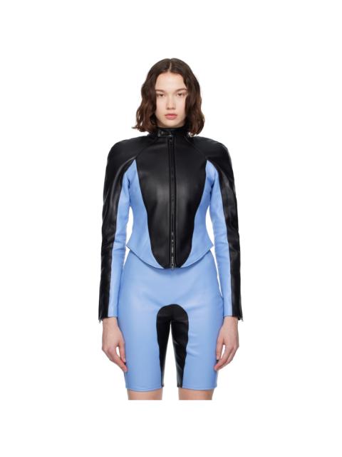 Black & Blue Wet Leather Jacket