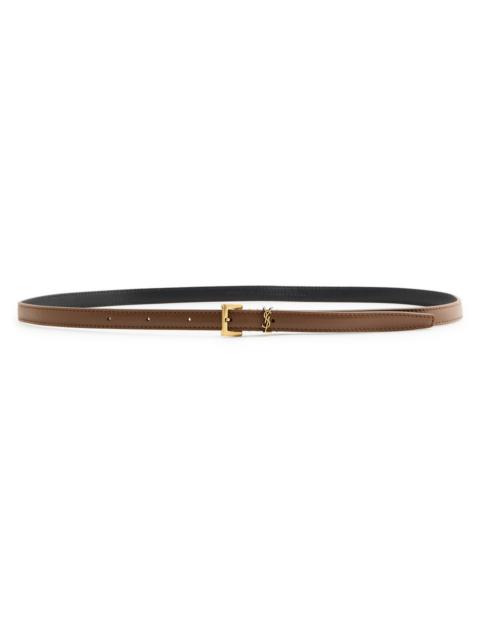 Saint Laurent Cassandre Extra Thin Logo Leather Belt