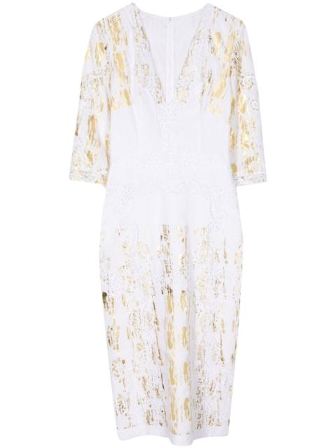 foil-print V-neck linen dress