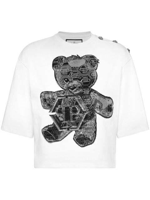 teddy bear-print cropped T-shirt