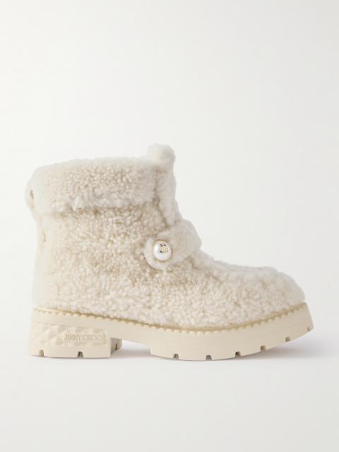 Shea Faux Pearl-embellished Shearling Ankle Boots