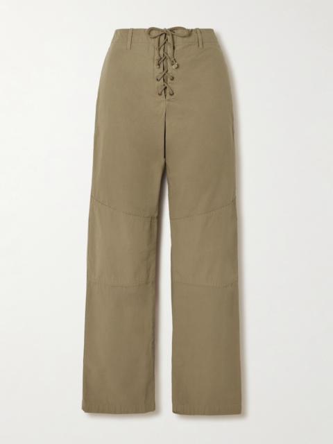 Rope-trimmed Coated-cotton Straight-leg Pants