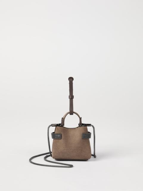 Essence precious micro top-handle bag in suede with  precious chain
