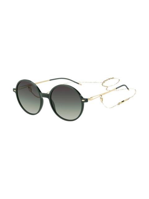 ROUND-FRAME SUNGLASSES IN GREEN ACETATE WITH BRANDED CHAIN