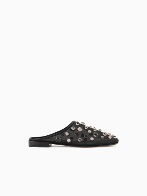 GIORGIO ARMANI X 10 CORSO COMO MULES IN MESH AND ENCRUSTED RHINESTONES