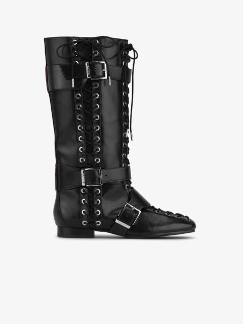 BLACK CRINKLE OLEATEX LACE-UP HIGH BOOTS
