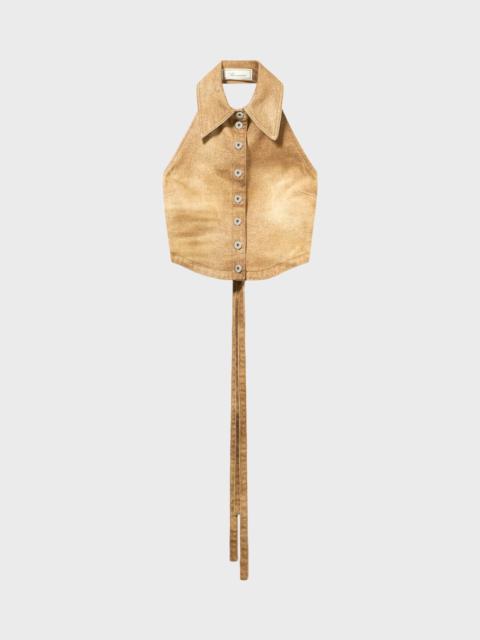 STRETCH BULL DENIM PRINTED SHIRT-TOP